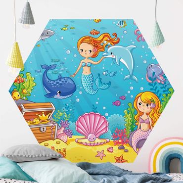 Hexagon Behang Mermaid Underwater World