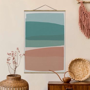 Stoffen schilderij met posterlijst Modern Turquoise And Pink