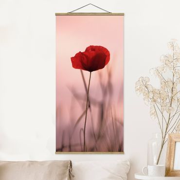 Stoffen schilderij met posterlijst Poppy Flower In Twilight
