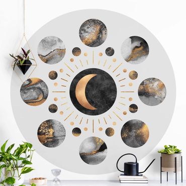 Behangcirkel Moon Phases Abstract Gold