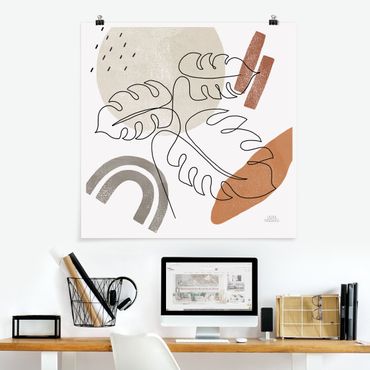 Poster - Monstera Line Art and Terracotta Colours