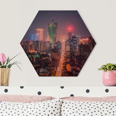 Hexagons Aluminium Dibond schilderijen Illuminated Night In Macao