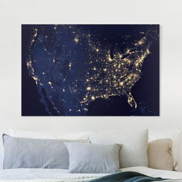 Canvas schilderijen NASA Picture USA From Space By Night