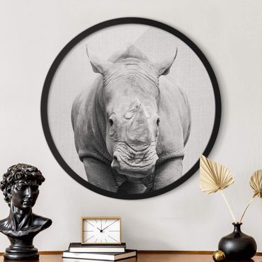 Rond schilderijen Rhinoceros Nora Black And White