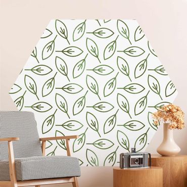 Hexagon Behang Natural Pattern Leaf Lines In Green