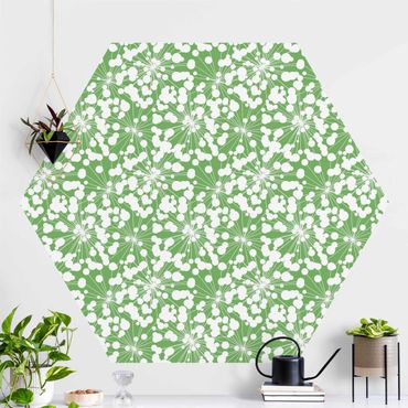 Hexagon Behang Natural Pattern Dandelion With Dots In Front Of Green