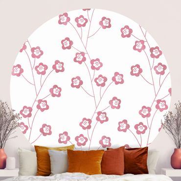 Behangcirkel Natural Pattern Delicate Flowers In Pink