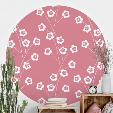 Behangcirkel Natural Pattern Delicate Flowers In Front Of Pink