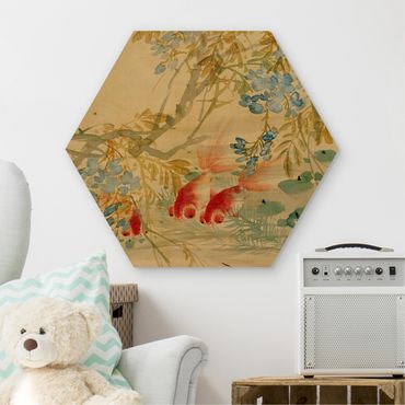 Hexagons houten schilderijen - Ni Tian - Goldfish