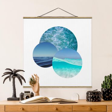 Stoffen schilderij met posterlijst Oceans In A Circle