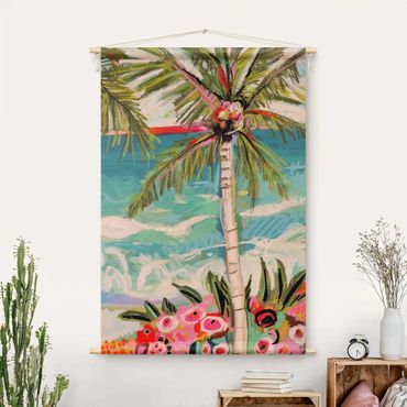 Wandtapijt - Palm Tree With Pink Flowers II
