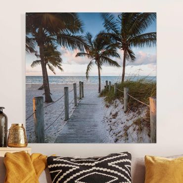 Canvas schilderijen Palm Trees At Boardwalk To The Ocean