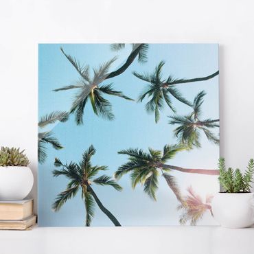 Glasschilderijen - Gigantic Palm Trees In The Sky