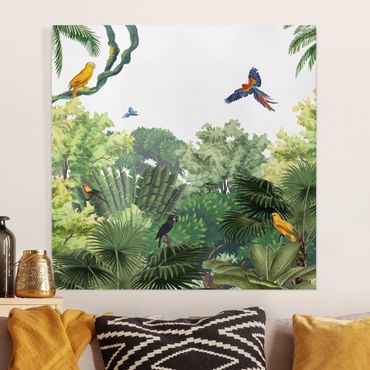 Canvas schilderijen - Parrot parade in the jungle