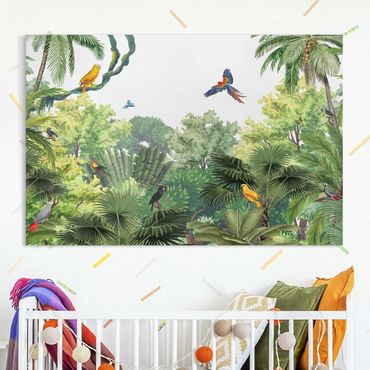 Canvas schilderijen - Parrot parade in the jungle