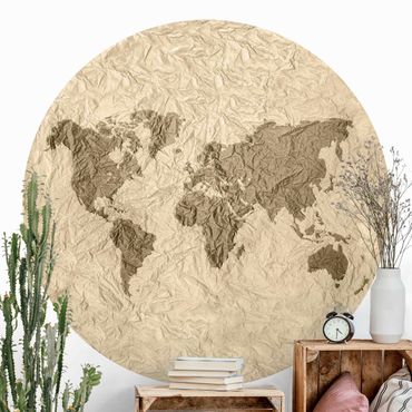 Behangcirkel Paper World Map Beige Brown