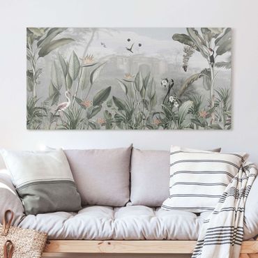 Canvas schilderijen - Birds of paradise in the jungle panorama