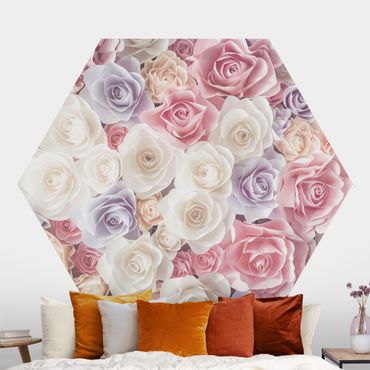 Hexagon Behang Pastel Paper Art Roses