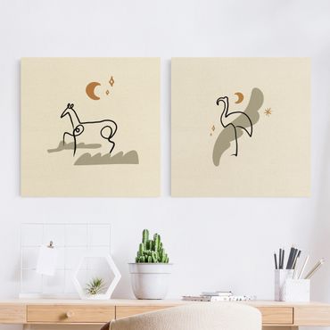 Natuurlijk canvas schilderijen - 2-delig  Picasso Interpretation - Horse And Flamingo