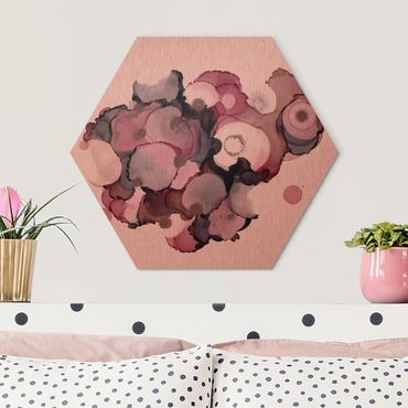 Hexagons Aluminium Dibond schilderijen Pink Beige Drops With Pink Gold
