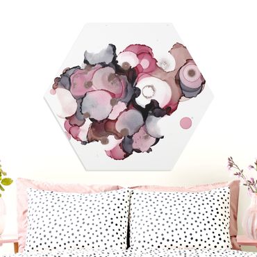 Hexagons Forex schilderijen Pink Beige Drops With Pink Gold