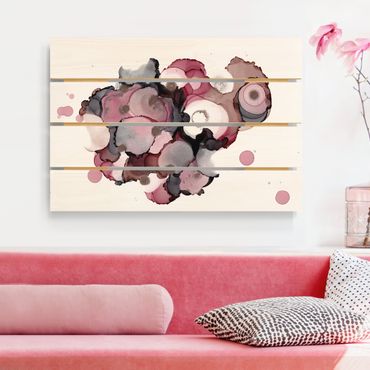 Houten schilderijen op plank Pink Beige Drops With Pink Gold
