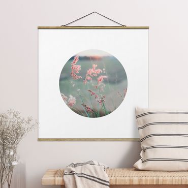 Stoffen schilderij met posterlijst Pink Flowers In A Circle