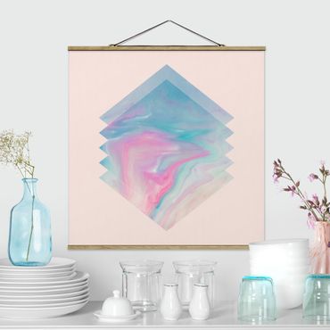 Stoffen schilderij met posterlijst Pink Water Marble