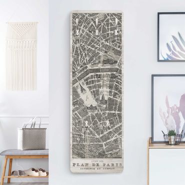 Wandkapstokken houten paneel - Map of Paris