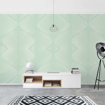 Patroonbehang Rhombic Pattern With Stripes In Mint Colour