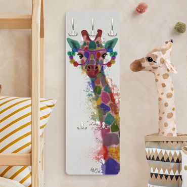 Wandkapstokken houten paneel Rainbow Splash Giraffe