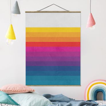 Stoffen schilderij met posterlijst Retro Rainbow Stripes