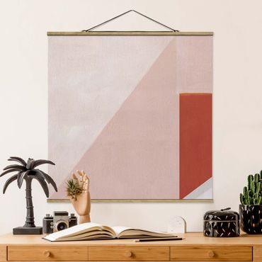 Stoffen schilderij met posterlijst Pink Geometry