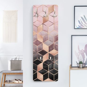 Wandkapstokken houten paneel - Pink Gray Golden Geometry