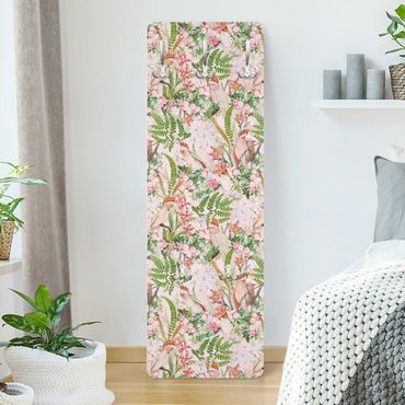 Wandkapstokken houten paneel Pink Cockatoos With Flowers