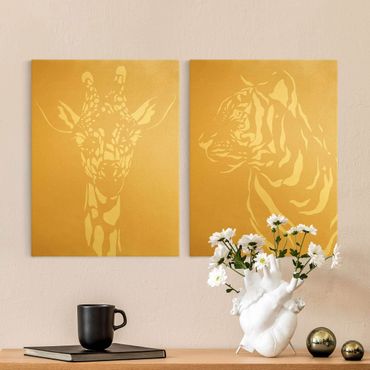 Canvas schilderijen - 2-delig  Safari Animals - Giraffe and Tiger Beige