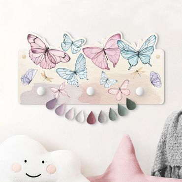 Wandkapstokken voor kinderen Butterflies Watercolour Pastel