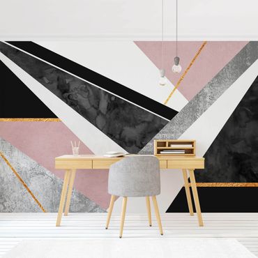 Patroonbehang Black And White Geometry With Gold