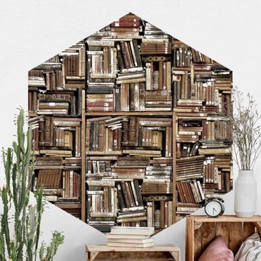 Hexagon Behang Shabby Wall  Of Books