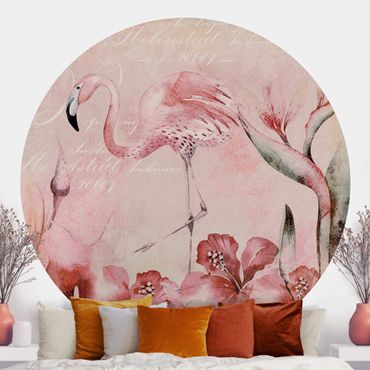 Behangcirkel Shabby Chic Collage - Flamingo
