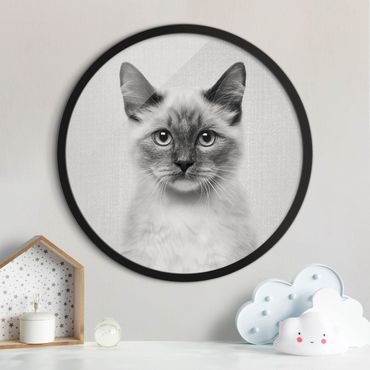 Rond schilderijen Siamese Cat Sibylle Black And White
