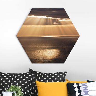 Hexagons Aluminium Dibond schilderijen - Sun Beams Over The Ocean