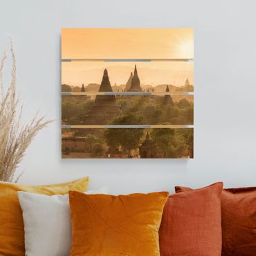 Houten schilderijen op plank Sun Setting Over Bagan