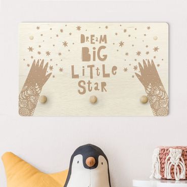 Wandkapstokken voor kinderen Text Dream Big Little Star With Flowers Natural