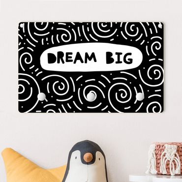 Wandkapstokken voor kinderen Text Dream Big With Whirls Black And White