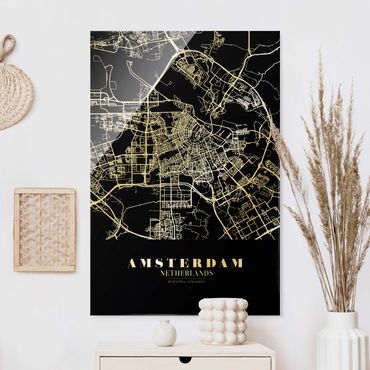 Glasschilderijen Amsterdam City Map - Classic Black