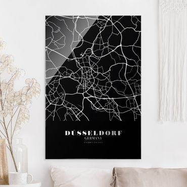 Glasschilderijen Dusseldorf City Map - Classic Black