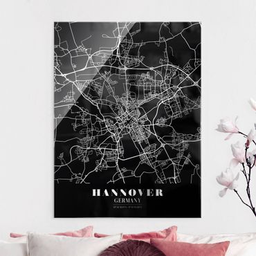 Glasschilderijen Hannover City Map - Classic Black
