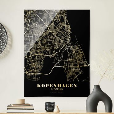 Glasschilderijen Copenhagen City Map - Classic Black