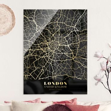 Glasschilderijen London City Map - Classic Black